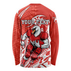 Personalized Sydney Swans Long Sleeve Shirt Polynesian Tribal Swan Mascot With Hibiscus Floral Art
