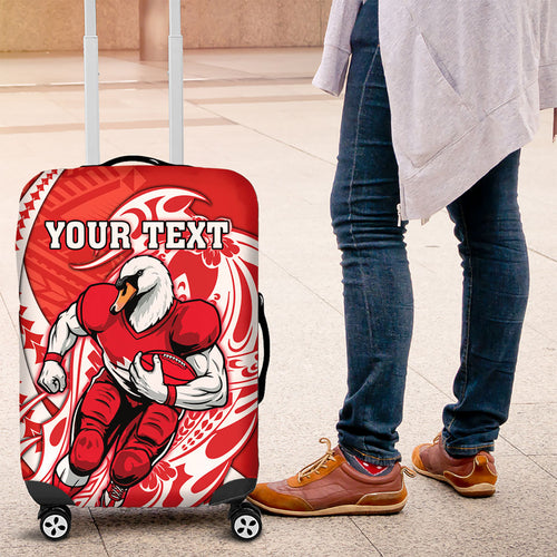 Personalized Sydney Swans Luggage Cover Polynesian Tribal Swan Mascot With Hibiscus Floral Art