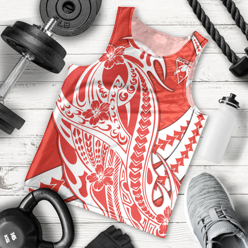 Personalized Sydney Swans Men Tank Top Polynesian Tribal Swan Mascot With Hibiscus Floral Art