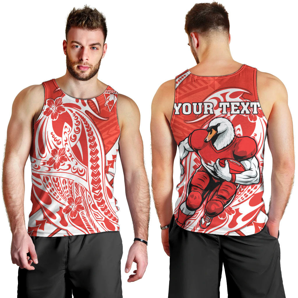 Personalized Sydney Swans Men Tank Top Polynesian Tribal Swan Mascot With Hibiscus Floral Art