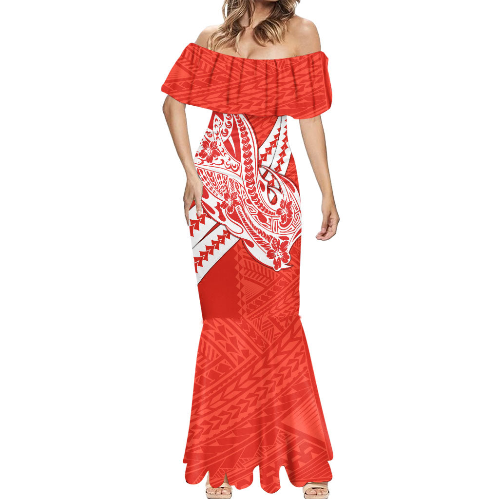 Personalized Sydney Swans Mermaid Dress Polynesian Tribal Swan Mascot With Hibiscus Floral Art