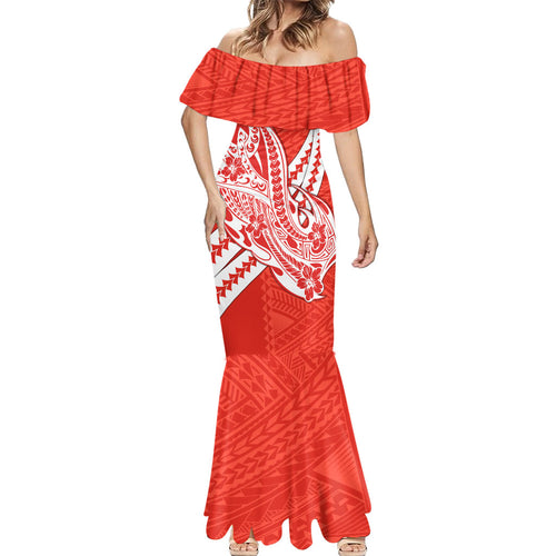Personalized Sydney Swans Mermaid Dress Polynesian Tribal Swan Mascot With Hibiscus Floral Art