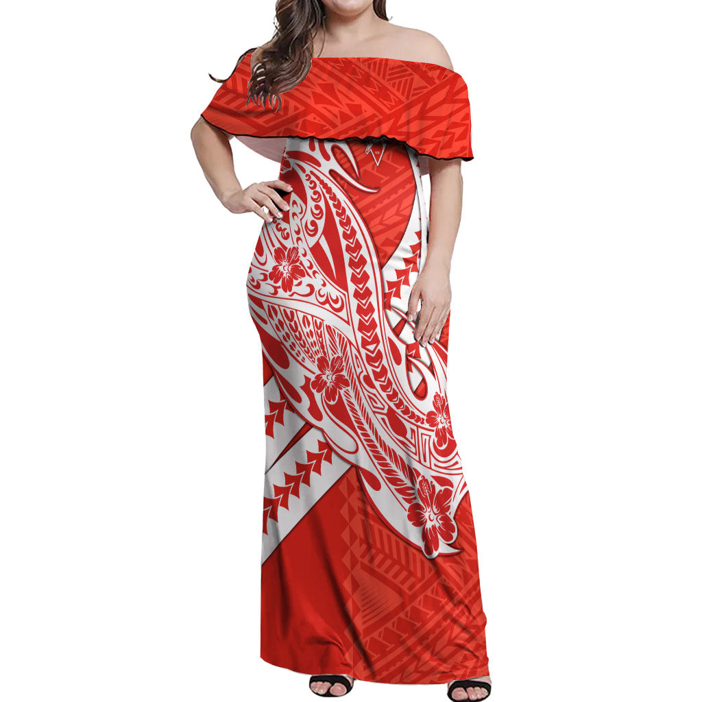Personalized Sydney Swans Off Shoulder Maxi Dress Polynesian Tribal Swan Mascot With Hibiscus Floral Art