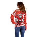 Personalized Sydney Swans Off Shoulder Sweater Polynesian Tribal Swan Mascot With Hibiscus Floral Art