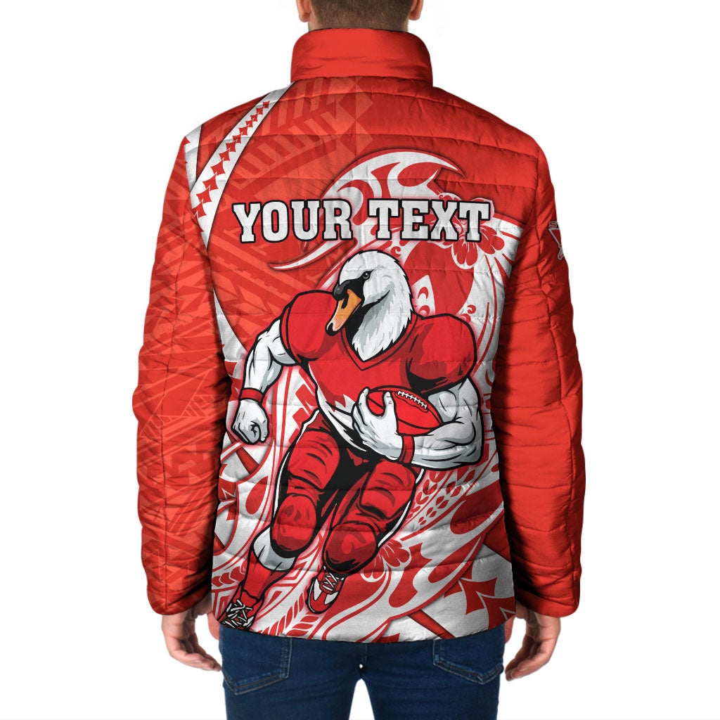 Personalized Sydney Swans Padded Jacket Polynesian Tribal Swan Mascot With Hibiscus Floral Art
