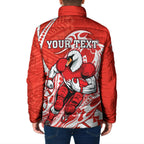 Personalized Sydney Swans Padded Jacket Polynesian Tribal Swan Mascot With Hibiscus Floral Art