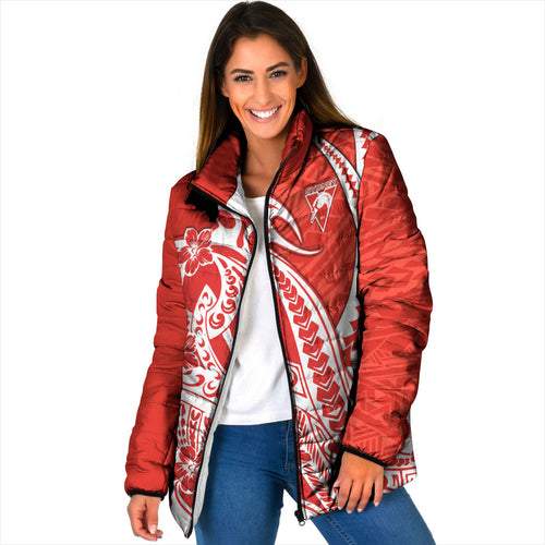 Personalized Sydney Swans Padded Jacket Polynesian Tribal Swan Mascot With Hibiscus Floral Art