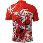 Personalized Sydney Swans Polo Shirt Polynesian Tribal Swan Mascot With Hibiscus Floral Art