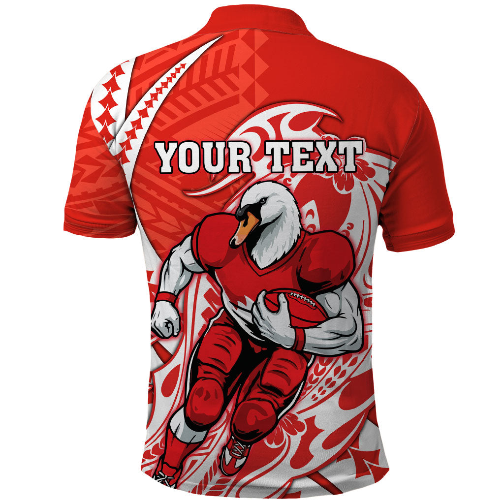 Personalized Sydney Swans Polo Shirt Polynesian Tribal Swan Mascot With Hibiscus Floral Art