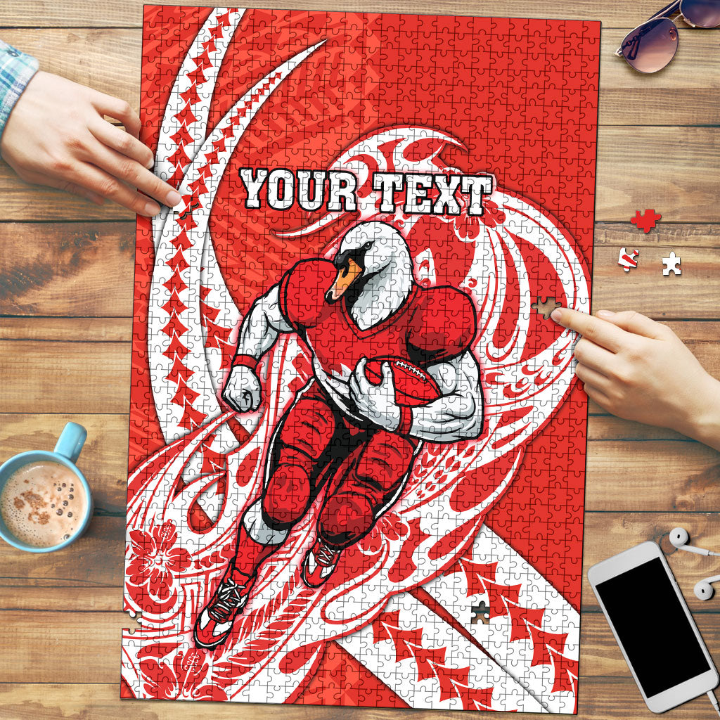 Personalized Sydney Swans Puzzle Polynesian Tribal Swan Mascot With Hibiscus Floral Art
