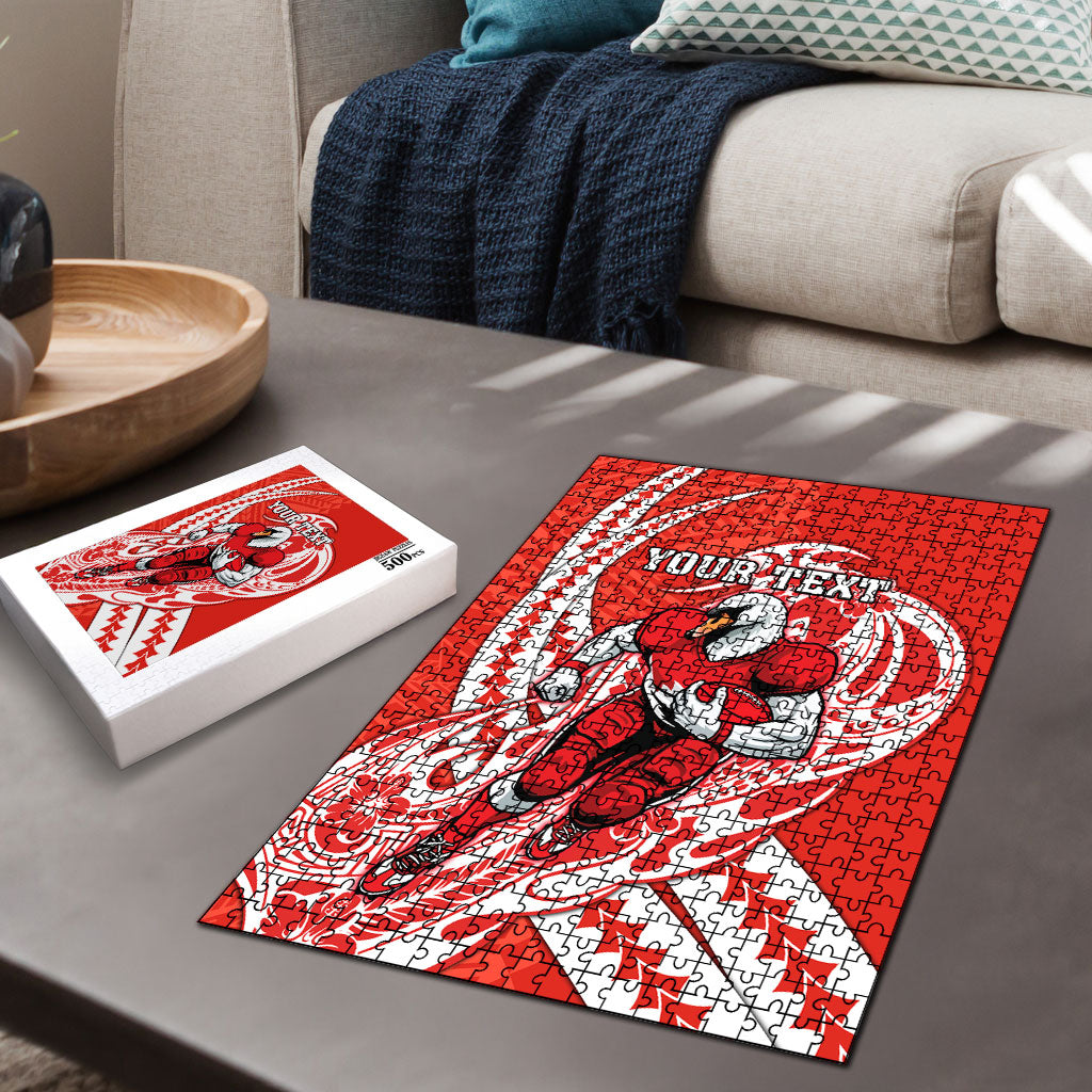 Personalized Sydney Swans Puzzle Polynesian Tribal Swan Mascot With Hibiscus Floral Art