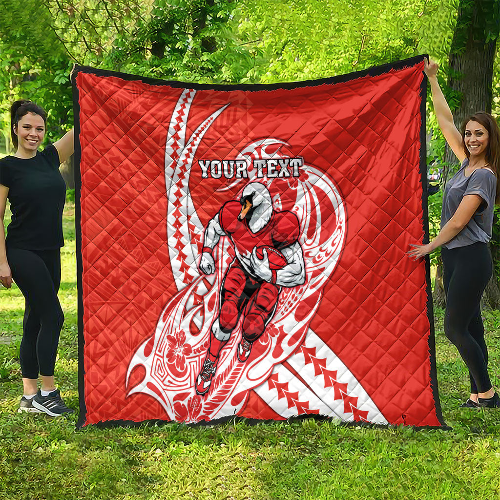 Personalized Sydney Swans Quilt Polynesian Tribal Swan Mascot With Hibiscus Floral Art