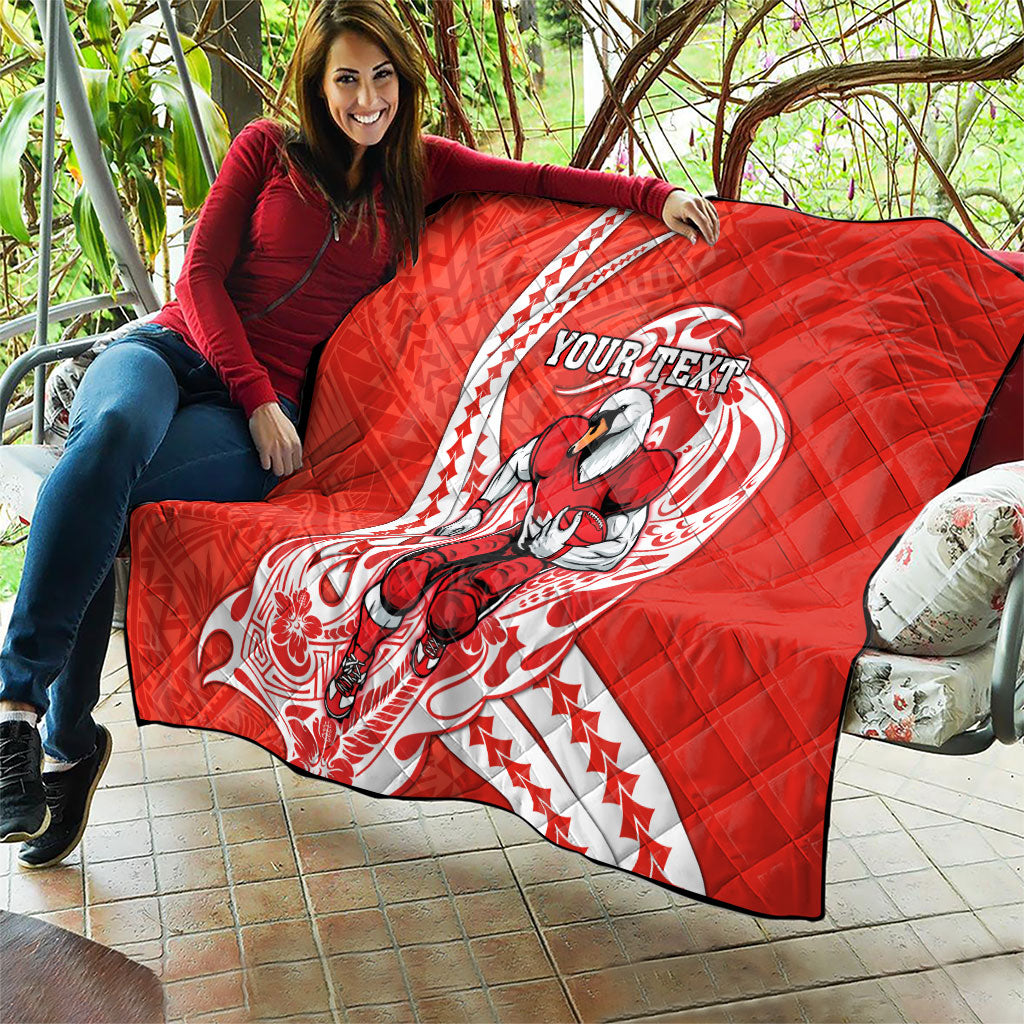Personalized Sydney Swans Quilt Polynesian Tribal Swan Mascot With Hibiscus Floral Art
