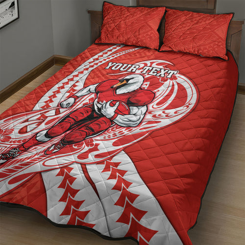 Personalized Sydney Swans Quilt Bed Set Polynesian Tribal Swan Mascot With Hibiscus Floral Art