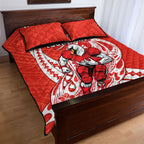 Personalized Sydney Swans Quilt Bed Set Polynesian Tribal Swan Mascot With Hibiscus Floral Art