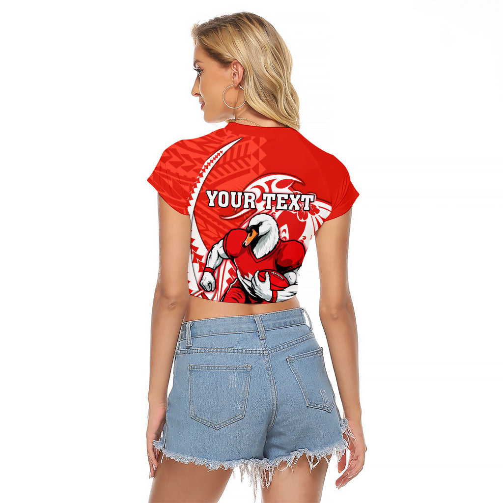 Personalized Sydney Swans Raglan Cropped T Shirt Polynesian Tribal Swan Mascot With Hibiscus Floral Art