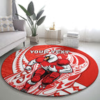 Personalized Sydney Swans Round Carpet Polynesian Tribal Swan Mascot With Hibiscus Floral Art