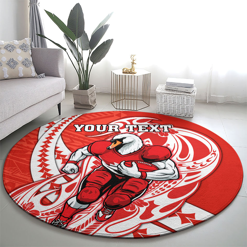 Personalized Sydney Swans Round Carpet Polynesian Tribal Swan Mascot With Hibiscus Floral Art