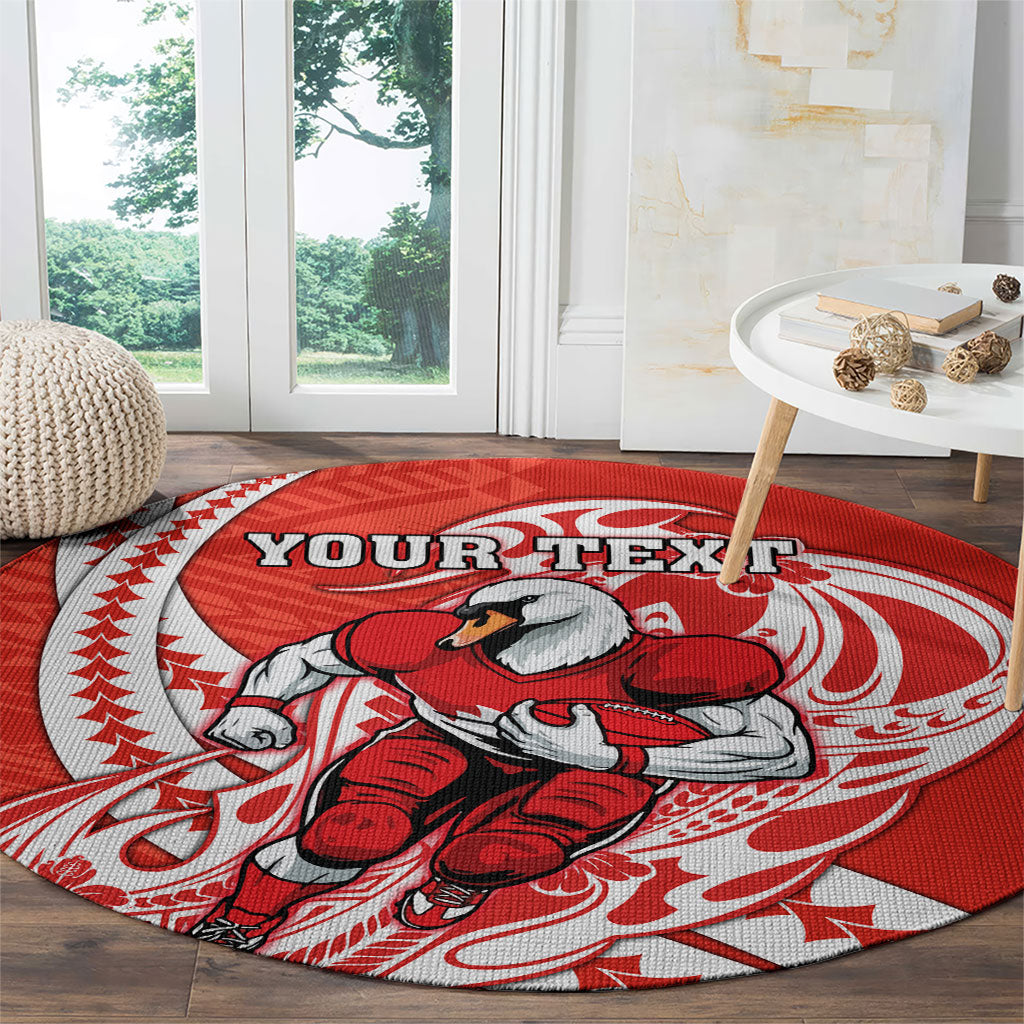 Personalized Sydney Swans Round Carpet Polynesian Tribal Swan Mascot With Hibiscus Floral Art