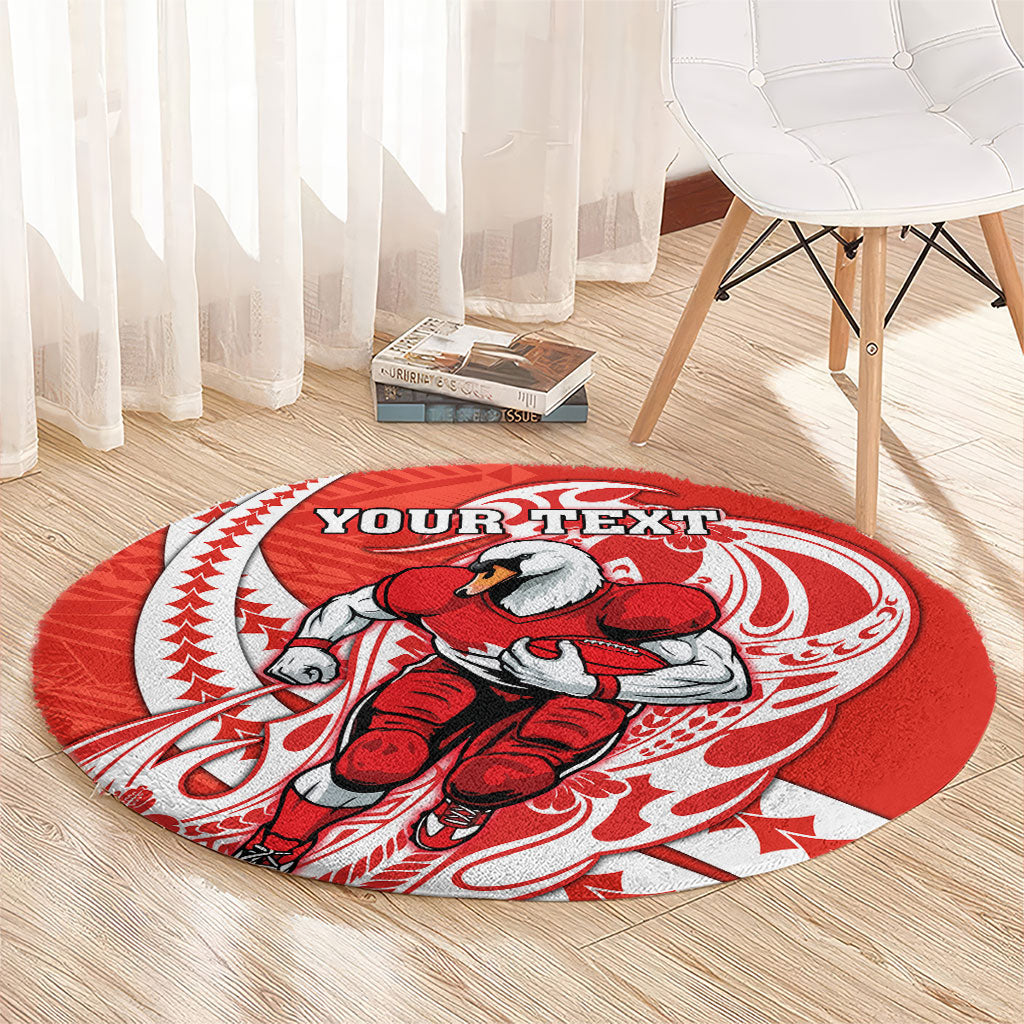 Personalized Sydney Swans Round Carpet Polynesian Tribal Swan Mascot With Hibiscus Floral Art