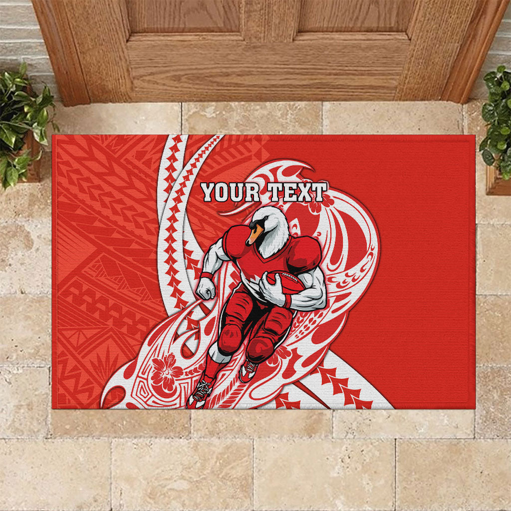 Personalized Sydney Swans Rubber Doormat Polynesian Tribal Swan Mascot With Hibiscus Floral Art