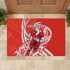 Personalized Sydney Swans Rubber Doormat Polynesian Tribal Swan Mascot With Hibiscus Floral Art