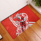Personalized Sydney Swans Rubber Doormat Polynesian Tribal Swan Mascot With Hibiscus Floral Art