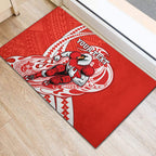 Personalized Sydney Swans Rubber Doormat Polynesian Tribal Swan Mascot With Hibiscus Floral Art