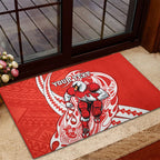 Personalized Sydney Swans Rubber Doormat Polynesian Tribal Swan Mascot With Hibiscus Floral Art