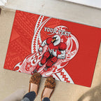Personalized Sydney Swans Rubber Doormat Polynesian Tribal Swan Mascot With Hibiscus Floral Art