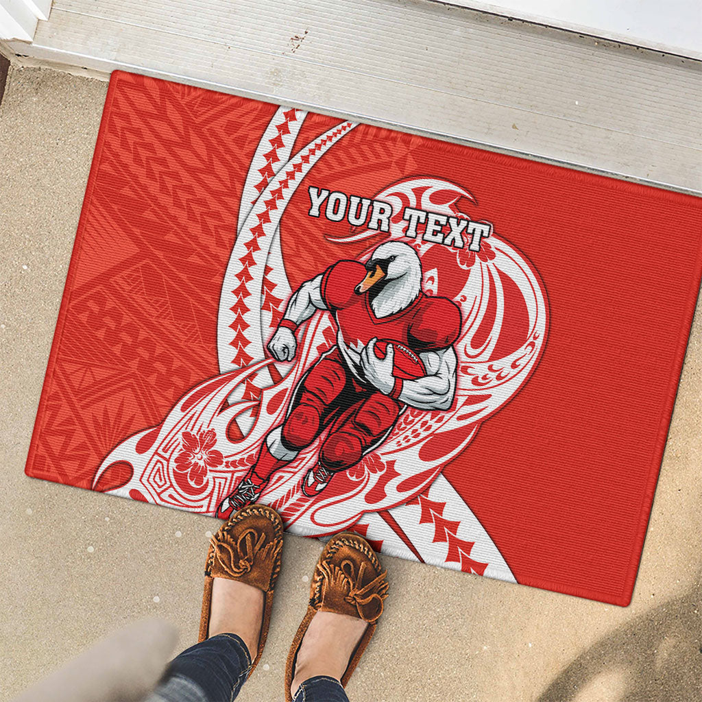 Personalized Sydney Swans Rubber Doormat Polynesian Tribal Swan Mascot With Hibiscus Floral Art