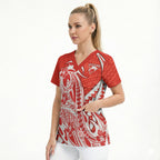 Personalized Sydney Swans Scrub Top Polynesian Tribal Swan Mascot With Hibiscus Floral Art