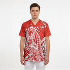 Personalized Sydney Swans Scrub Top Polynesian Tribal Swan Mascot With Hibiscus Floral Art