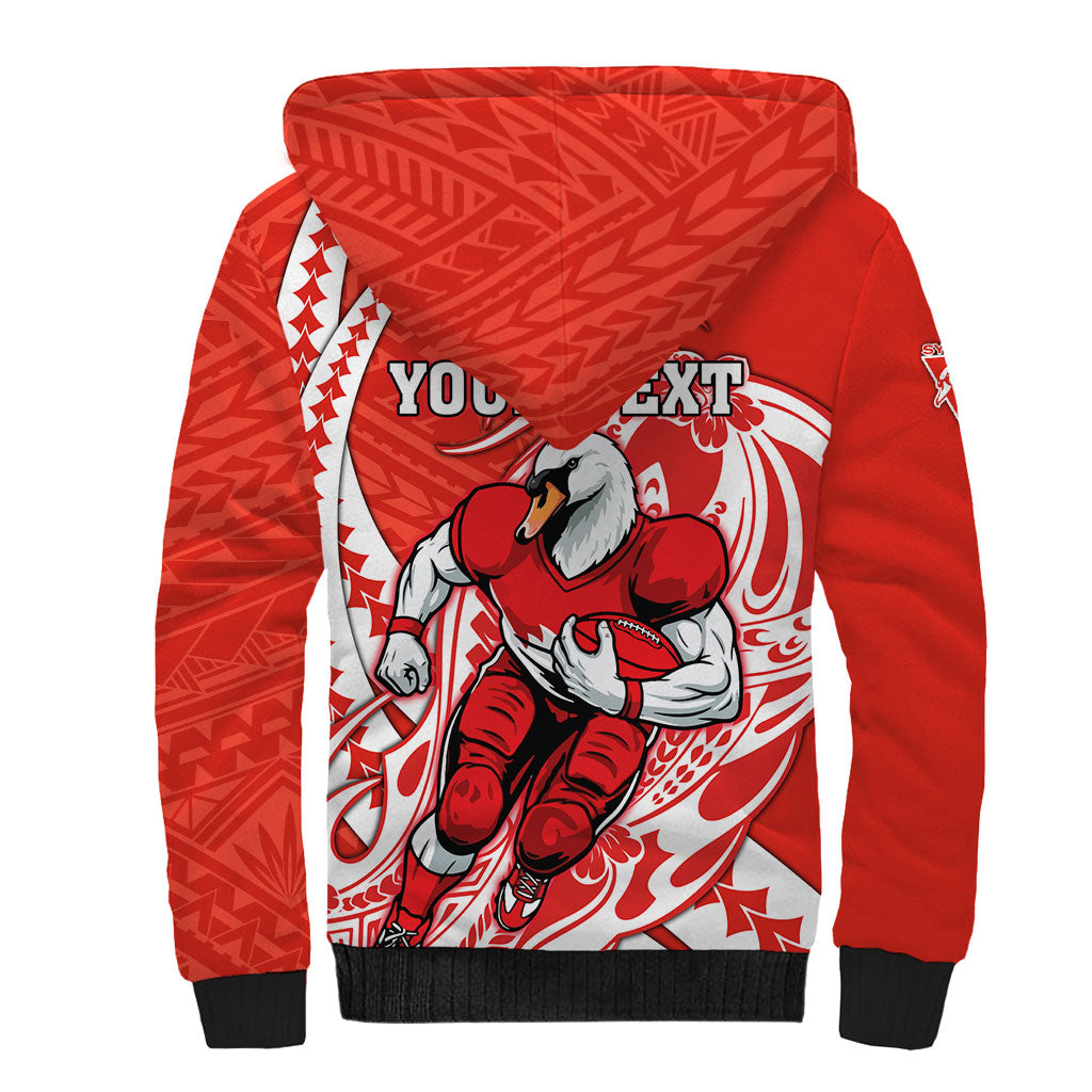 Personalized Sydney Swans Sherpa Hoodie Polynesian Tribal Swan Mascot With Hibiscus Floral Art