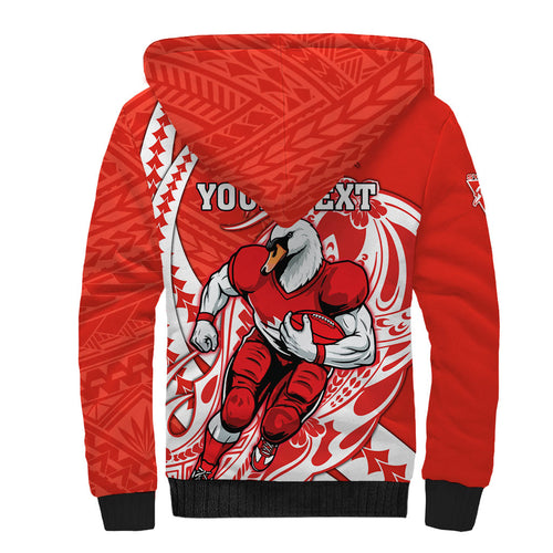Personalized Sydney Swans Sherpa Hoodie Polynesian Tribal Swan Mascot With Hibiscus Floral Art