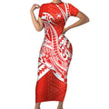 Personalized Sydney Swans Short Sleeve Bodycon Dress Polynesian Tribal Swan Mascot With Hibiscus Floral Art