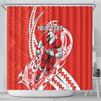 Personalized Sydney Swans Shower Curtain Polynesian Tribal Swan Mascot With Hibiscus Floral Art