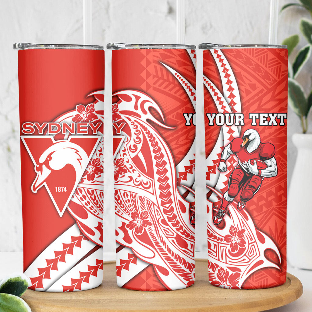 Personalized Sydney Swans Skinny Tumbler Polynesian Tribal Swan Mascot With Hibiscus Floral Art