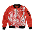 Personalized Sydney Swans Sleeve Zip Bomber Jacket Polynesian Tribal Swan Mascot With Hibiscus Floral Art