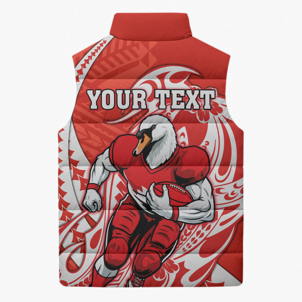 Personalized Sydney Swans Sleeveless Puffer Jacket Polynesian Tribal Swan Mascot With Hibiscus Floral Art