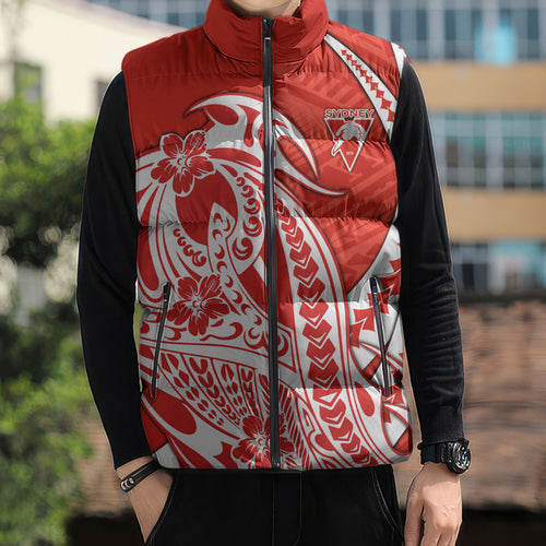 Personalized Sydney Swans Sleeveless Puffer Jacket Polynesian Tribal Swan Mascot With Hibiscus Floral Art