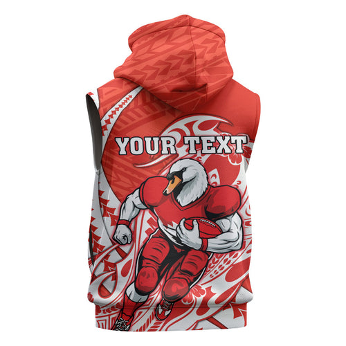 Personalized Sydney Swans Sleeveless Zip Hoodie Polynesian Tribal Swan Mascot With Hibiscus Floral Art