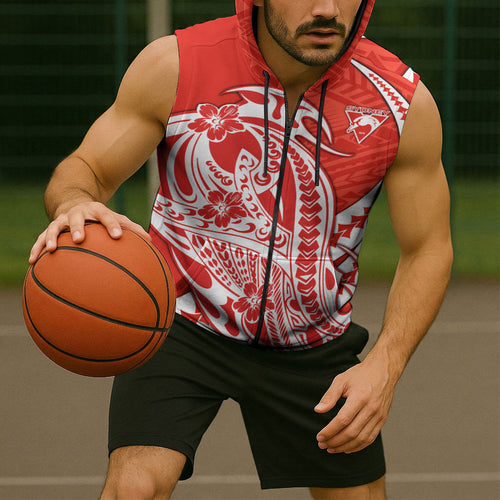 Personalized Sydney Swans Sleeveless Zip Hoodie Polynesian Tribal Swan Mascot With Hibiscus Floral Art