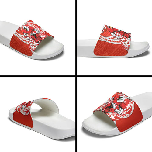 Personalized Sydney Swans Slide Sandals Polynesian Tribal Swan Mascot With Hibiscus Floral Art