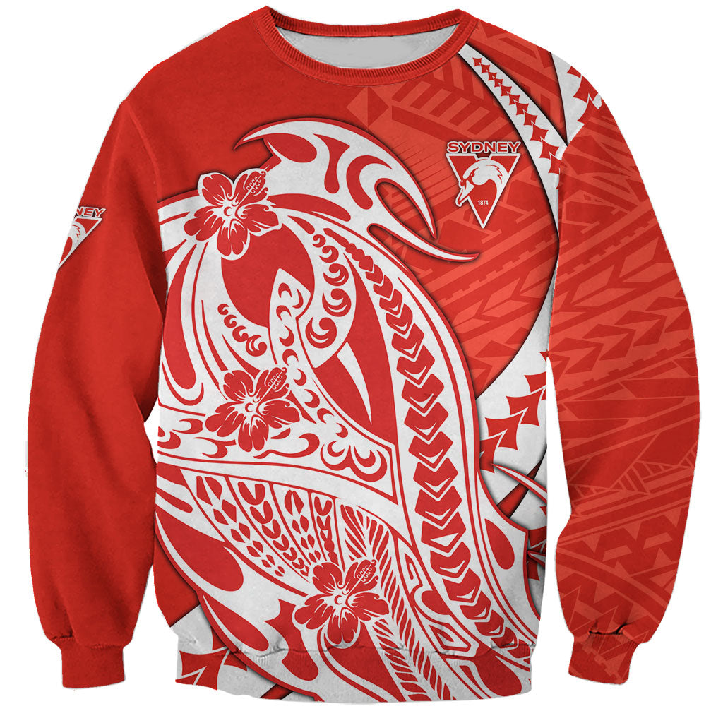 Personalized Sydney Swans Sweatshirt Polynesian Tribal Swan Mascot With Hibiscus Floral Art