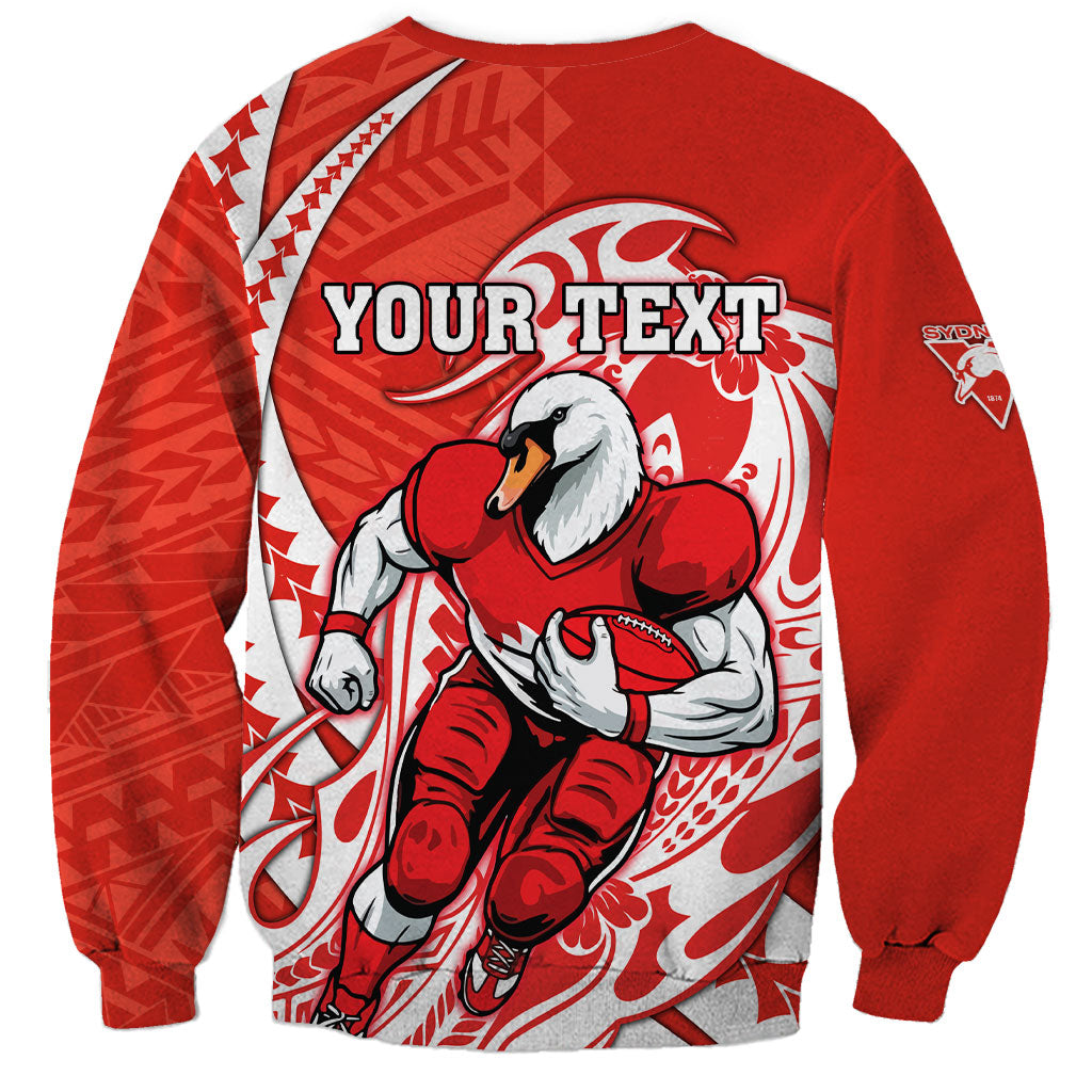 Personalized Sydney Swans Sweatshirt Polynesian Tribal Swan Mascot With Hibiscus Floral Art