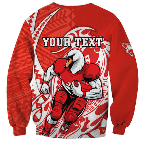 Personalized Sydney Swans Sweatshirt Polynesian Tribal Swan Mascot With Hibiscus Floral Art