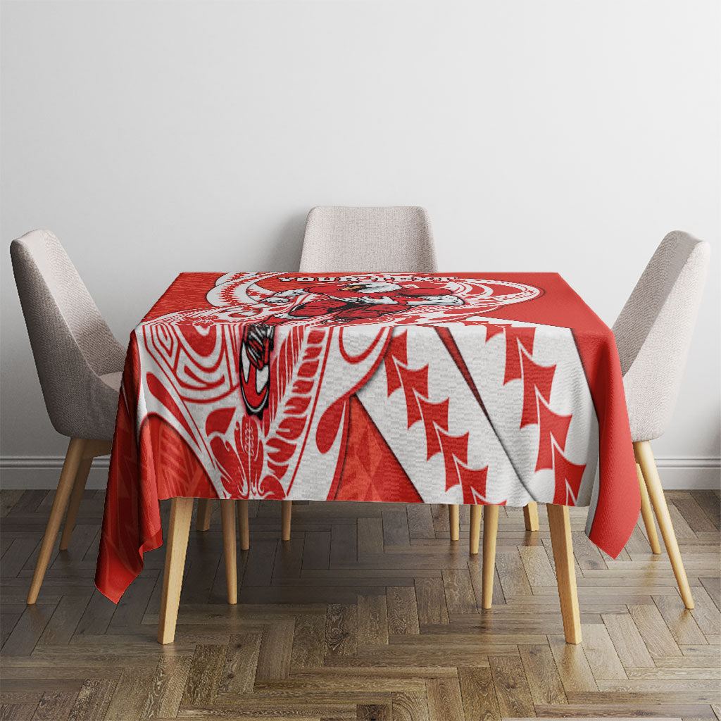 Personalized Sydney Swans Tablecloth Polynesian Tribal Swan Mascot With Hibiscus Floral Art