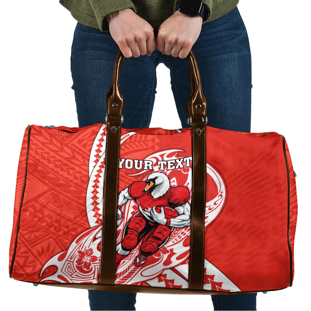 Personalized Sydney Swans Travel Bag Polynesian Tribal Swan Mascot With Hibiscus Floral Art