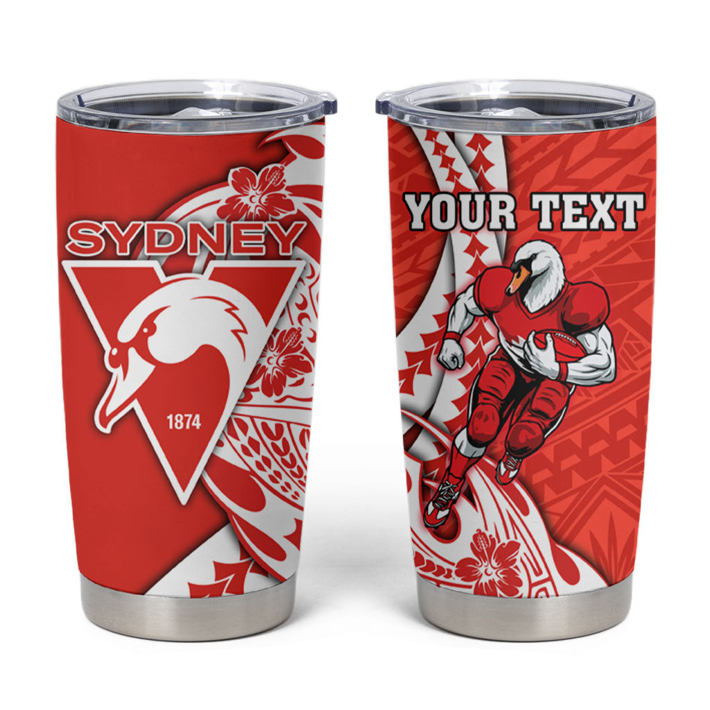 Personalized Sydney Swans Tumbler Cup Polynesian Tribal Swan Mascot With Hibiscus Floral Art